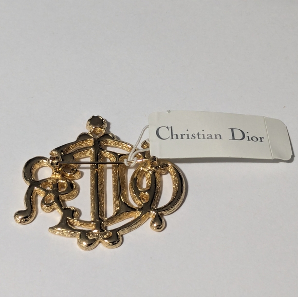 Dior Gold Crystal Emblem Brooch NOS Vintage - Picture 7 of 7